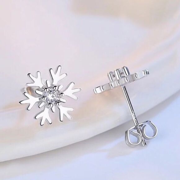 Sterling Silver Cubic Zirconia Snowflake Earrings - Picture 3 of 8
